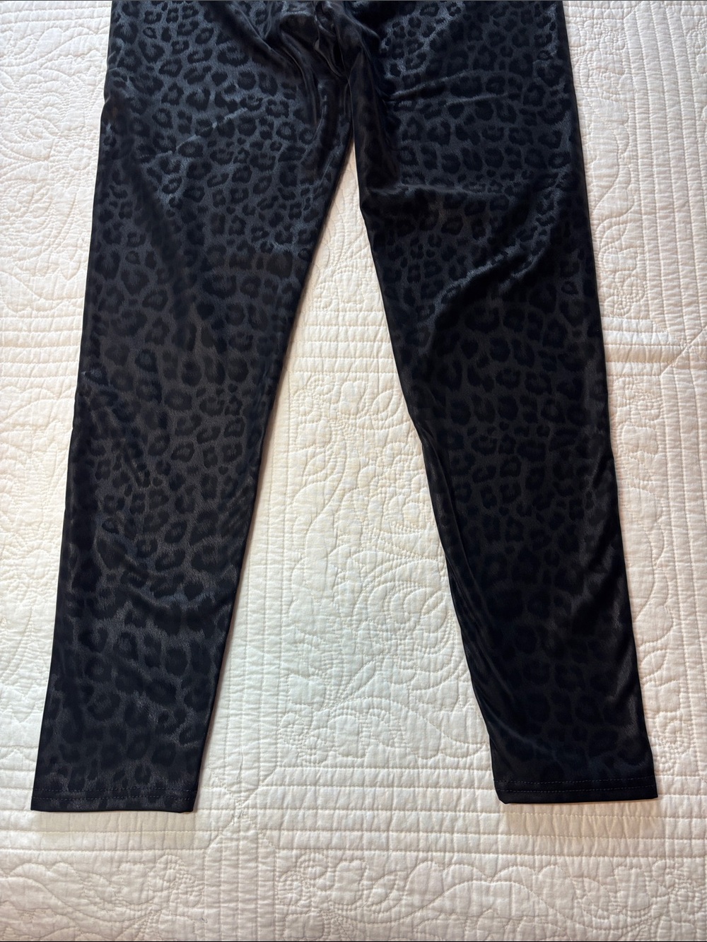 Women's Black Leopard Print Leggings - Fleece Lined - Picture 3 of 3